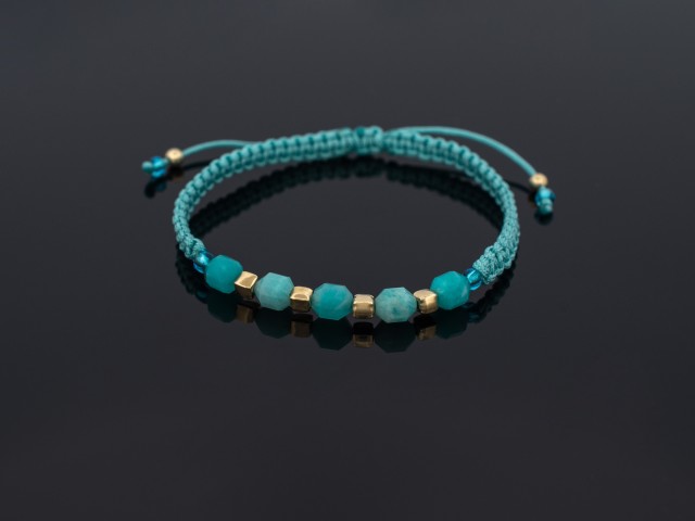 Bratara aur 14 k, amazonite si snur matase impletit CBB 1006