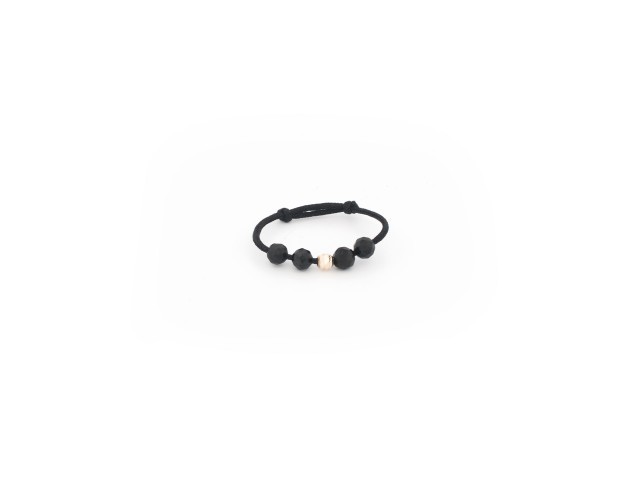 Inel bila aur 14 K, black tourmaline si snur matase CBI 10