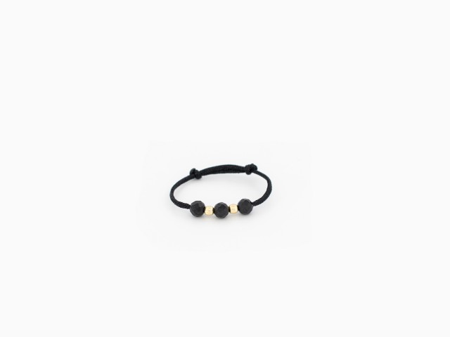 Inel bile aur 14 k, black tourmaline si snur matase CBI 04