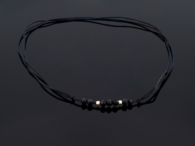 Lant bile aur 14K,black tourmaline si snur matase  CBL 135